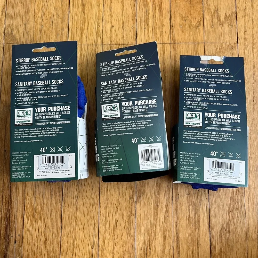 DSG Baseball Socks Stirrup Sanitary Combo Youth Size S Blue Black New 3 Pack